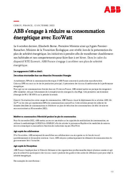 ABB s'engage à réduire sa consommation énergétique avec EcoWatt