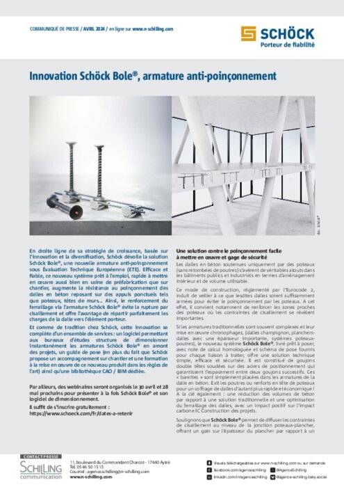Schöck Bole innove avec une armature anti-poinçonnement | BATI-Today