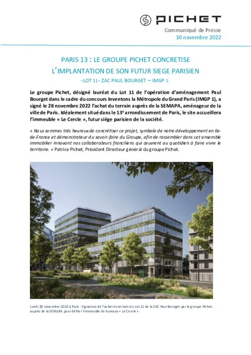 Le groupe Pichet concrétise l'implantation de son futur siège Parisien ...
