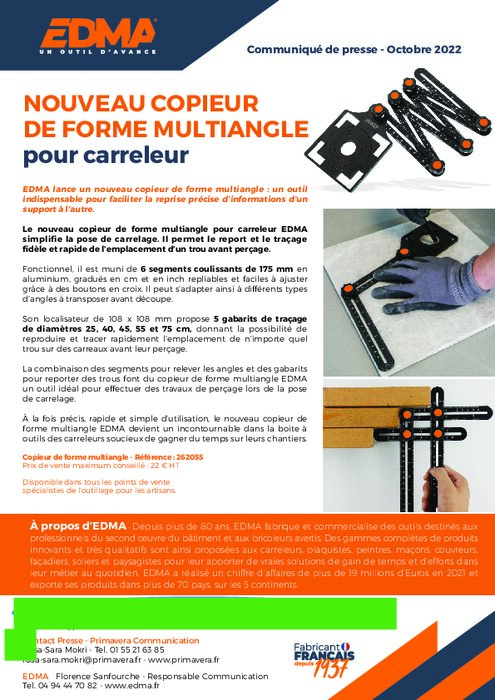 Edma présente son copieur de forme multiangle dédié aux carreleurs